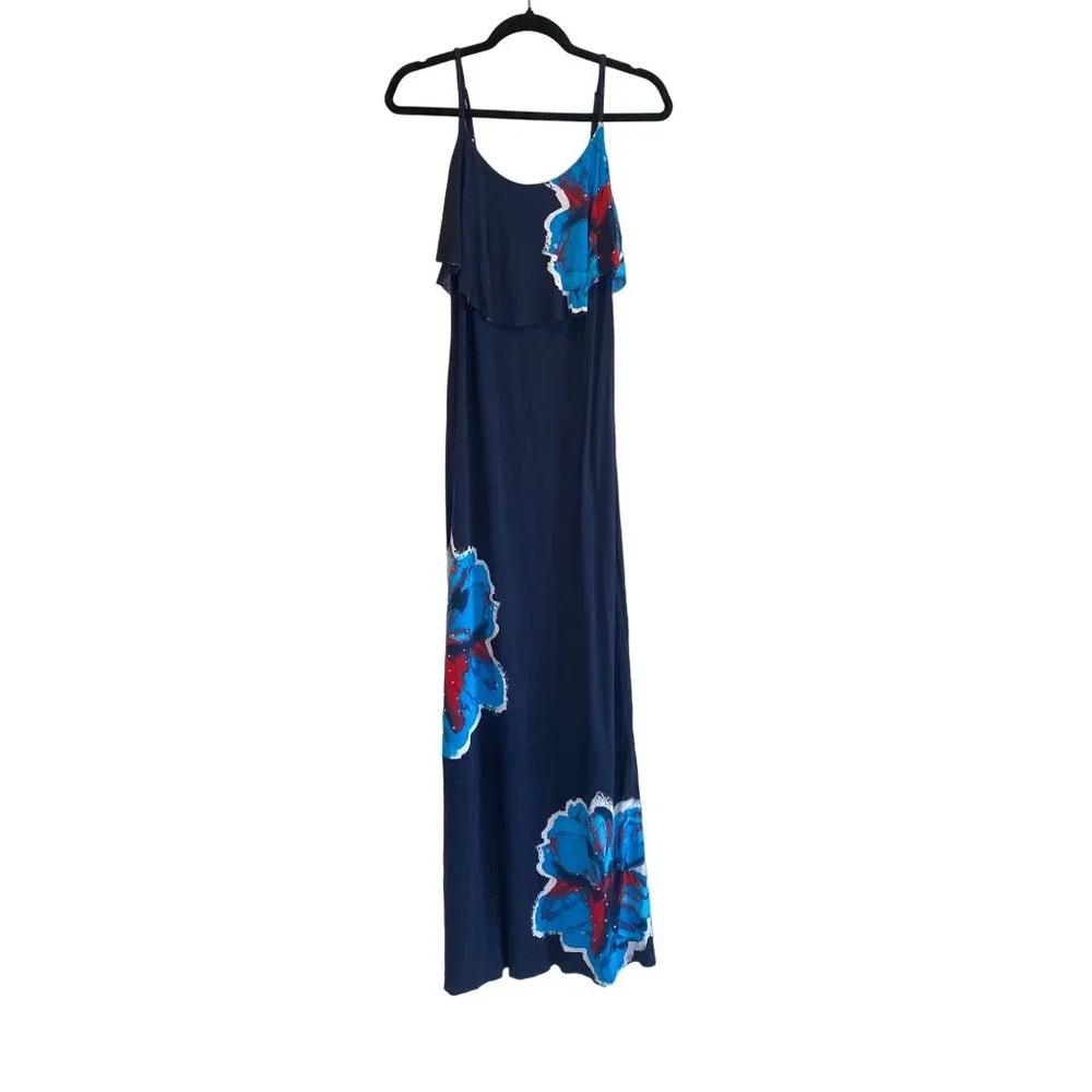 INC International Concepts Maxi Dress Spaghetti Straps Blue Beaded Medium - Picture 11 of 14